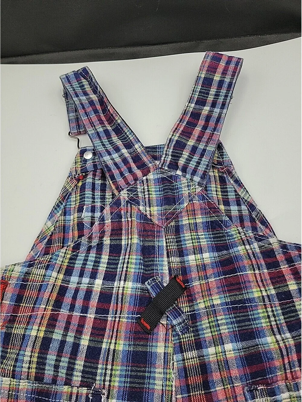 OshKosh B'Gosh Boys Size 24 Months Shortalls Blue, Red, White Plaid VTG